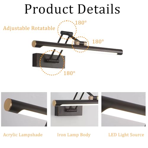 Apliques de pared para baño en metal negro de 43cm con óptica LED fina y luz cálida elegante 2