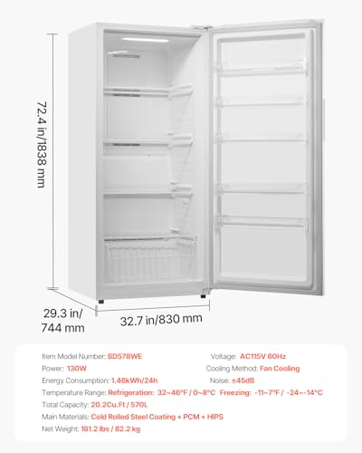 Image of VEVOR Convertible Freezer /Refrigerator, 20.2 Cu.Ft Frost Free Upright Freezer with Temp Control Panel, Door Open too Long Alarm, Adjustable Shelves and LED, Standing Fridge for Kitchen, Office, Garage