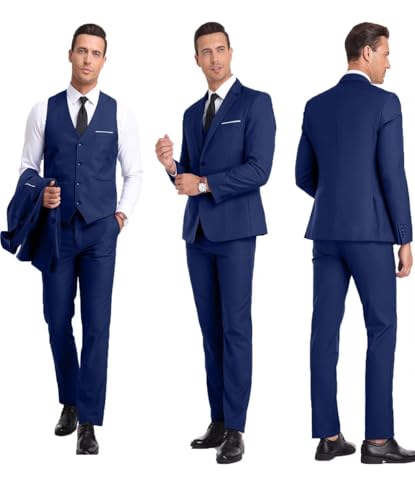 Mens Suit 3 Piece Set Slim Fit Wedding Groomsmen Suit for Men Two Buttons Suits Set Solid Jacket Vest Pants with Tie3
