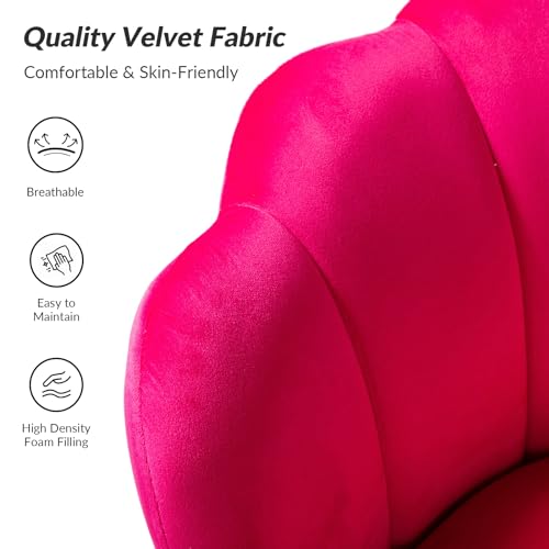 Image of HULALA HOME Modern Velvet Accent Chair with Shell Shaped Back, Cute Living Room Bedroom Armchair Sofa Chair with Gold Legs, Comfy Upholstered Vanity Chair for Makeup Room, Fushia