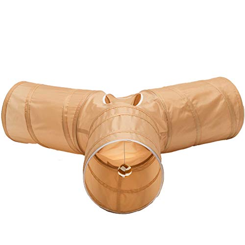 Prosper Pet Cat Tunnel - Collapsible 3 Way Play Toy - Tube Fun For Rabbits, Kittens, And Dogs - All Brown #TOP1