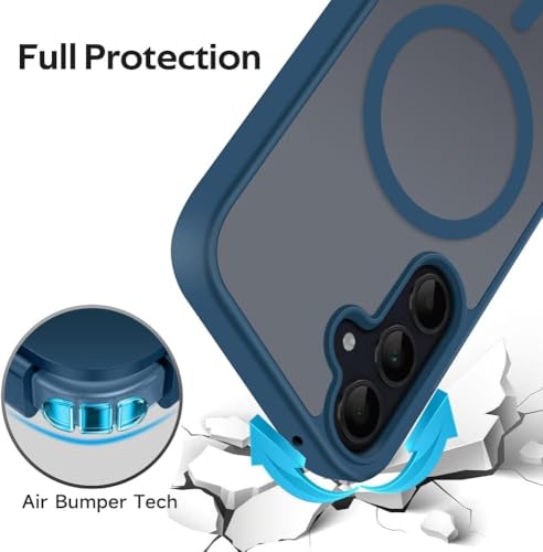 Image of Elzzi Magnetic Magsafe Case for Samsung Galaxy A55 5G Cover, Compatible with MagSafe Translucent Matte Hard PC + TPU Hybrid Back Cover, Shockproof Protective Phone Case (Blue)