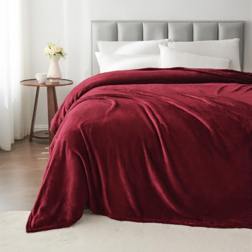 Image of BEDELITE Fleece Blanket Soft Plush Queen Size Bed Blanket Burgundy 90 inchx90 inch