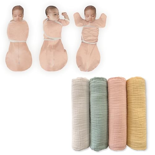 Image of SwaddleDesigns 0-3 Mo Baby Swaddle Set, Spring Garden, Cotton Muslin Swaddle Blankets 4pk and Peach Blush, 6-Way Omni Swaddle Sack for Newborn, More Options to Calm Startle Reflex, Improves Sleep