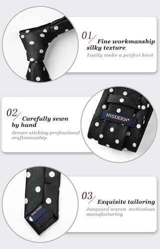 Image of HISDERN Polka Dot Ties for Men Classic Silk Ties and Pocket Square Formal Business Necktie Handkerchief Wedding Party