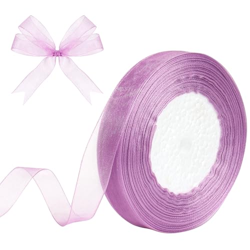 Partyeah 5/8 Inch x 50 Yards Sheer Organza Ribbon Chiffon Ribbon for Gift Wedding Flower Bouquet Wrapping Decorations Crafts (Lavender Purple)