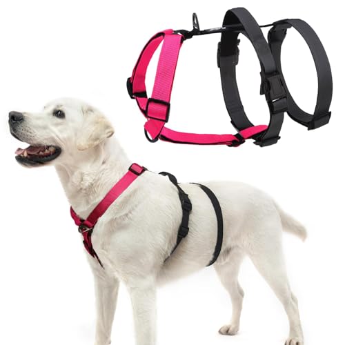 PUPTECK Escape Proof Dog Harness - No Pull Soft Padded Full Body Pet Halter Harness with Lift Handle for Small Medium Large Doggies Walking Hiking Hunting, Deep Pink & Black, XL