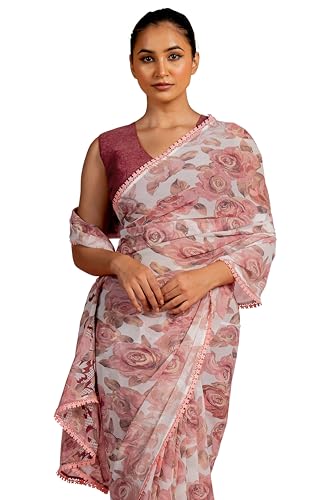 Image of MIRCHI FASHION Saree for Woman Georgette Floral and Leaf Printed | Elegant Farewell and Ceremonial Women's Sari with Blouse Piece