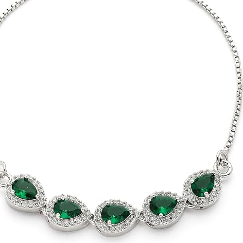 Image of ZENEME Rhodium Plated Silver Toned Teardrop Shaped Green & White American Diamond Studded Wraparound Adjustable Bracelet For Women & Girls | Stylish Jewellery