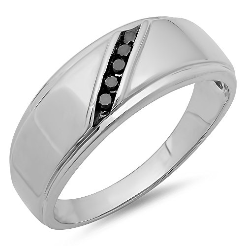 Dazzlingrock Collection 0.13 Carat (ctw) Round Black Diamond Men's 5 Stone Wedding Anniversary Band, Sterling Silver
