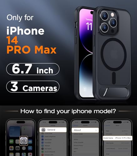 Image of Magnetic Compatible with iPhone 14 Pro Max Case, [Built-in Invisible Kickstand][Compatible with MagSafe] [Military Grade Shockproof] Slim Translucent Matte Phone Case for iPhone 14 Pro Max 6.7 inch