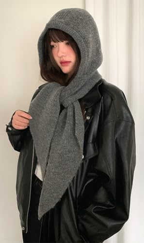 Women's Scarf Wool Scarfs Hat Combo Winter Knit Balaclava with Ear Neck Protection Fashionable Fleece Beanie Large Wrap4