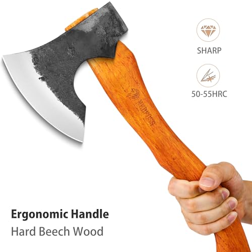 NEDFOSS Mammoth Camping Hatchet Axe, 15.5" Camping Axe with 1065 High Carbon Steel & Wooden Handle, Multi-Purpose Hatchet Axe for Camping, Bushcraft and Survival, Gift for Men