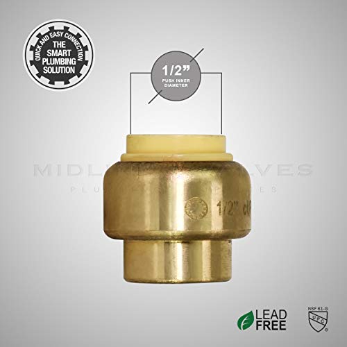 Pushlock UPSE12 Plug End Cap Pipe Fitting Push to Connect Pex Copper, CPVC, 1/2 Inch, Brass - Thumbnail 6