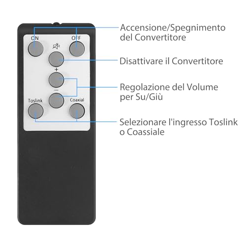 Neoteck DAC Convertitore 192Khz con Telecomando DAC Convertitore Adattatore da Digitale SPDIF Coaxial Toslink ad Analogico Stereo L/R RCA 3.5mm Jack Audio Supporto Controllo Volume con Telecomando IR