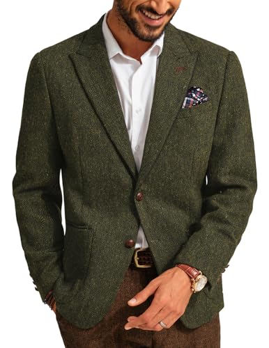 PJ PAUL JONES Sakko Herren Sportlich Regular Fit Vintage British Blazer Modern Freizeit Anzugjacke (Armeegrün, M)