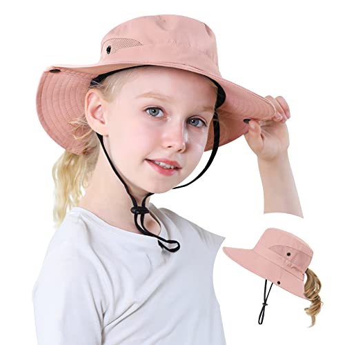 Durio Girls Sun Hat With Ponytail Hole Uv Protection Kids Sun Hat Upf 50+ Kids Fishing Hat Wide Brim Sun Hats For Kids Pure Pink 2-4 Years #TOP21