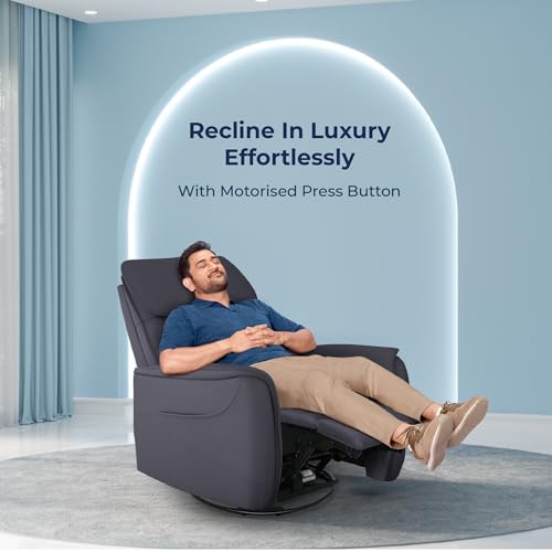 Image of The Sleep Company Luxe Pro Massager Motorised Recliner Sofa| Deep Kneading Rollers| Zero-Gravity Motorized Recline | Revolve Upto 270⁰ | Leatherette Upholstery | Grey | Free Installation