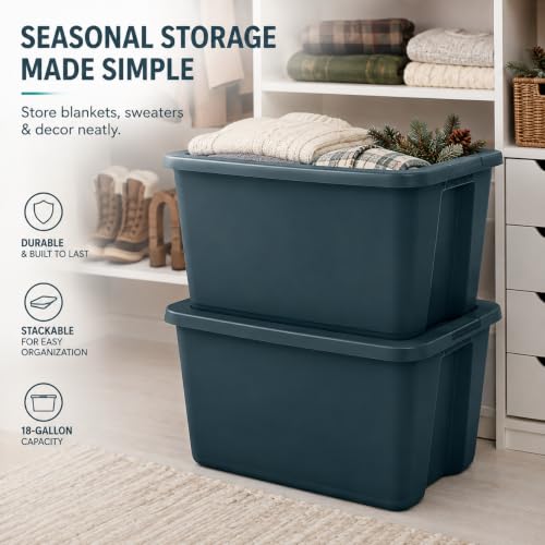 Image of 18 Gal Storage Bin with Snap-On Lid, Stackable Plastic Tote for Home, Teal