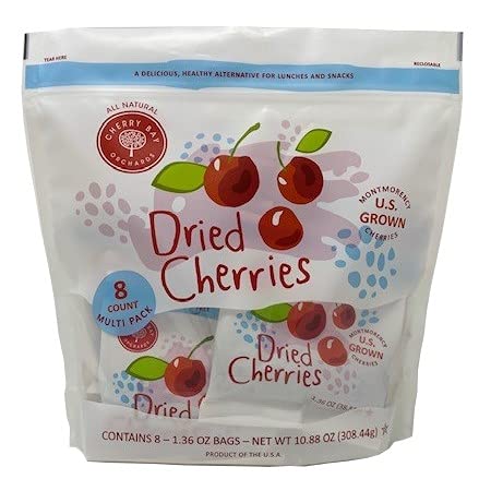 Cherry Bay Orchards - Dried Montmorency Tart Cherries - 8 Snack Packs, 1.36 oz Each (10.9 oz Total) - 100% Domestic, Natural, Kosher Certified, Gluten-Free, and GMO Free - Packed in a Resealable Pouch