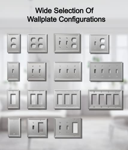Okawyc Single Duplex Outlet Cover Plate, 4-Pack Brushed Nickel Metal Wall Plate 1 Gang, Light Switch Cover, For Receptacle Light Switch, Switch Cover Decorative Wallplate, Durable #TOP6