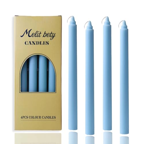 10in Vertical Stripe Taper Candles Set of 4 Pack Striped Tapered Candle, Tall Candlesticks,for Dinner Party Wedding, Home Decor,Kitchen Decors,Christmas,Halloween (4, Light Blue, 10in)