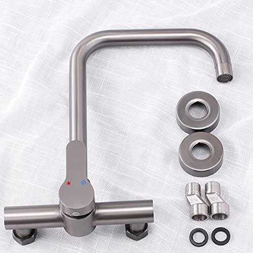 Robinet évier de cuisine gris mural acier inoxydable eau chaude froide mitigeur - 2
