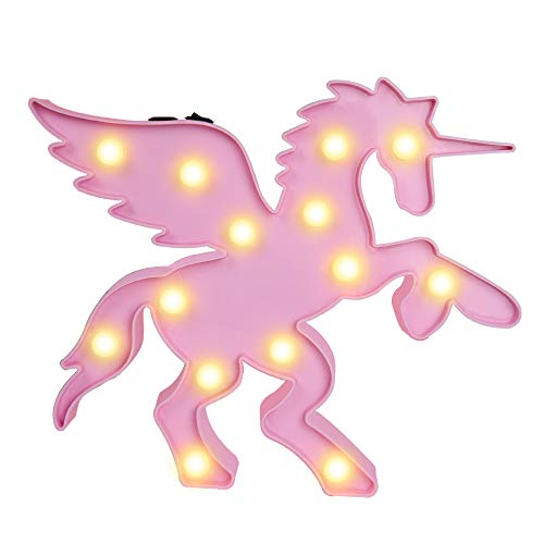 Plastic Pegasus Unicorn with Wings Night Light Animal Shape LED Marquee Sign, Indoor Decorative Lighting for Kids Children Bedroom, LED Table Lamps Mood Lighting - Pink