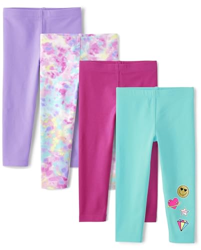 The Children's Place,Baby Girls,and Toddler Assorted Everyday Pull On Leggings,Pink Swirl/Blue/Rose/Purple 4-Pack,4 Years