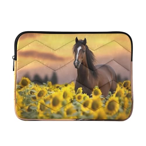 Funda para portátil de 13-14 pulgadas con diseño Horse Sunflowers miniatura 1