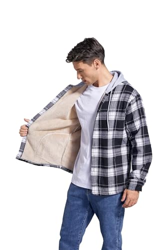 Image of Men's Cotton Plaid Shirt Jacket Fleece Flannel Sherpa Button Down