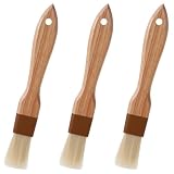 Juego de 3 pinceles de repostería de cerdas naturales, para barbacoa, con pincel de silicona, pincel de aceite, brocha, brocha, pincel para barbacoa, para hornear y asar, para cocinar, salsa, marinada