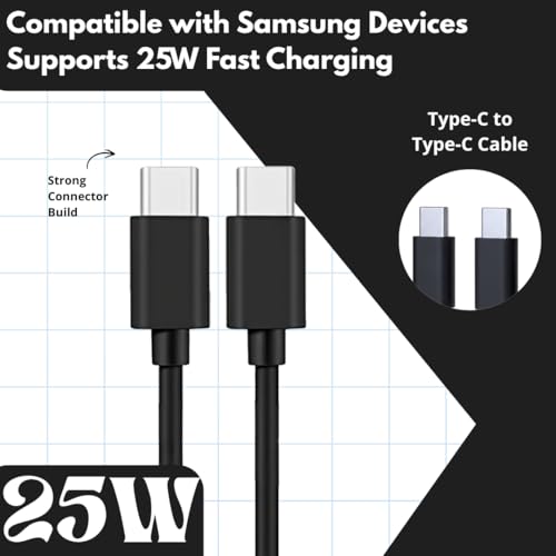 Image of 25W PD 3.0 USB Type C to Type C Fast Charging Cable Compatible with Samsung Galaxy S25 Ultra, S25+, S25, S24 Ultra, S24+, S24, S23 Ultra, S23 FE, Z Fold7, Z Flip7, | Black | Original Charging Speed |