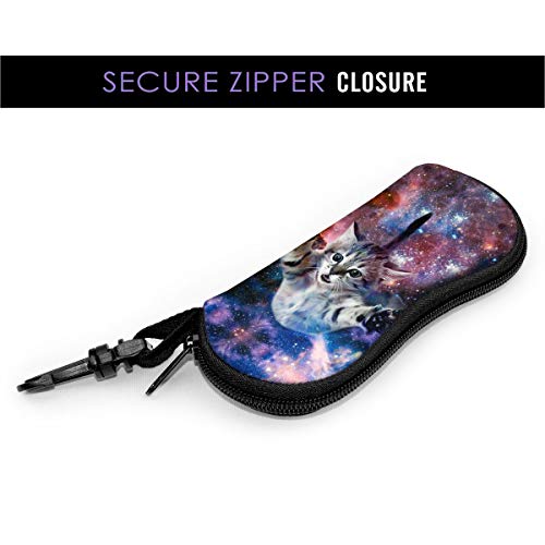 Blublu Sunglasses Case For Men Women, Ultra Light Soft Portable Zipper Glasses Case, Eyeglass Pouch With Belt Clip (Cute Novelty Funny Galaxy Space Cat) #TOP3