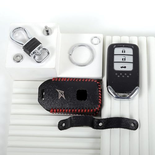 Image of Leather Car Smart Key Cover Case for Honda City, Civic,Amaze, Elevate ,Accord, Jazz,BR-V, CR-V, WR-V(Black)