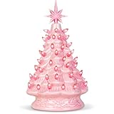 Joiedomi 12' Pink Ceramic Christmas Tree, Prelit Tabletop Christmas Tree Decoration with Extra Pink Top Star & Bulbs with LED Lights for Best Desk Decoration Xmas Tabletop Decor Indoor Home