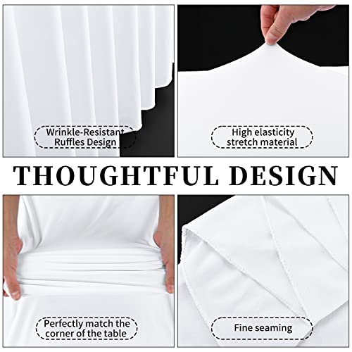 Rewomc 2 Pack 8Ft Spandex Table Skirt Fitted White Stretch Tablecloth,One-Piece Wrinkle-Resistant Ruffles Design Installs In Seconds,Perfect For Rectangle Tables Banquets Parties Wedding Thanksgiving #TOP2