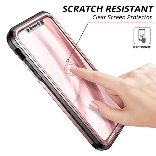 SURITCH for iPhone XR Wallet Case with Card Holder and Built-in Screen Protector Defender Shockproof Hybrid Dual Layer Hard PC + TPU Heavy Duty Protection Bumper Case for iPhone XR 6.1” Rose Gold