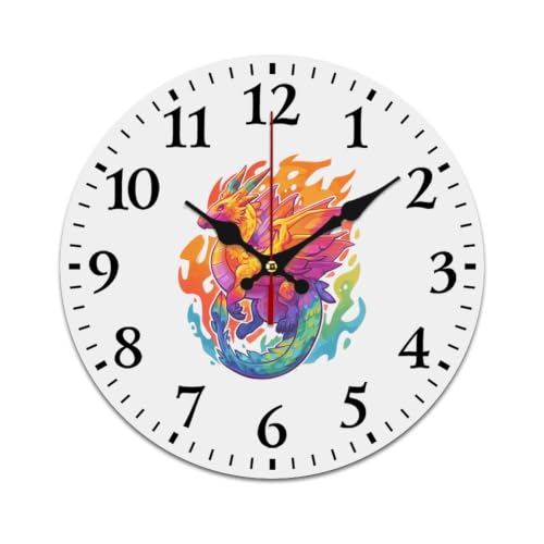 Image of Rainbow Dragon Wall Clock 12 Inch Non-Ticking Clock 30cm/11.8in