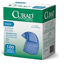 Curad Blue Flex-Fabric Adhesive Bandage, Metal-Detectable, 1" x 3" Size, Pack of 200