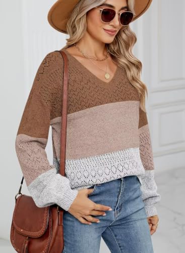 Image of JOCAFIYE Womens Sweaters Casual Long Sleeve V Neck Pullover Sweater Tops