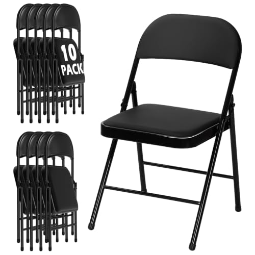 Image of 10 Pack Black Folding Chairs with Padded Cushion and Metal Frame