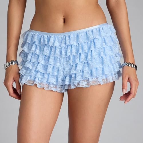 Image of Lace Ruffle Bloomers Women Lolita Mini Shorts Mesh Pumpkin Micro Boy Bottoms Ruffled Pettipants Layered Panties