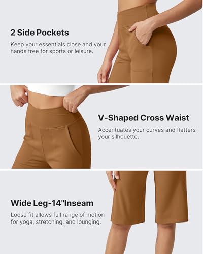 Image of G4Free Capri Pants for Women 14 inch Knee Length Wide Leg Yoga Capris Dressy Casual Summer Crop Pants with Pockets