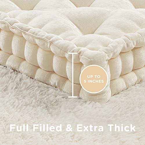 Inna Meditation Floor Pillow, Large Pillows Seating For Adults, Tufted Thick Chenille Cushion For Yoga Living Room Sitting, Ivory, 20X20 Inch #TOP2