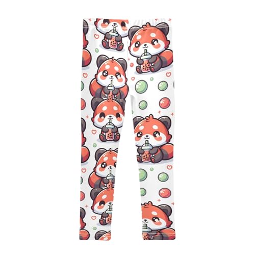 Drinking Red Panda Girls Leggings Athletic Pants Tights Stretch Bottom2