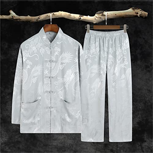 Traditional Chinese Clothing Set Man Tai Chi Kung Fu Uniforms Short Sleeve Satin Dragon Chinese Costumes 2 Pieces #TOP1