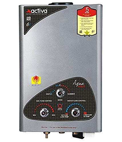 ACTIVA 6Ltr. Instant pure Copper LPG Gas Water Heater with Anti Rust Coating Geyser ISI Approved Saves Geyser from Corrosion by Water Silver Metallic 1 year warranty (Aqua Gold),?Wall