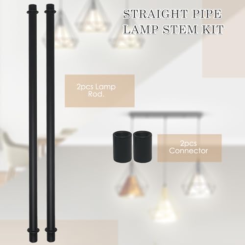 Image of 2pcs Black M10 Straight Pipe Lamp Stem Kit with Connector,Threaded Extension Rod Metal Lamp Parts Replacement,with 2pcs M10 Connector(Length:300mm /11.81 inch)