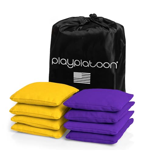 Image of Play Platoon Cornhole Bags Weather Resistant- Set of 8 Regulation Bean Bags for Tossing- Official Professional Size & Weight Corn Hole Bags Two Color All Weather Cornhole Beans Bag Set with Tote Bag